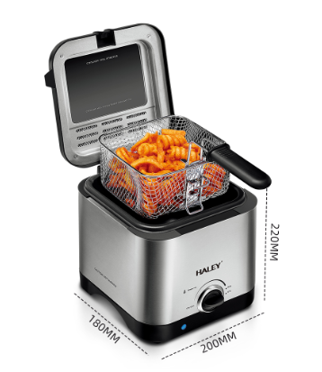 Friteuza Electrica HALEY HY-2505, 1000W, Capacitate 2.5L, Design Argintiu Elegant, Control Precise al Temperaturii